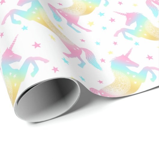 Rainbow Unicorn Cute Girly Birthday Party Pattern Cadeaupapier (Rol Hoek)