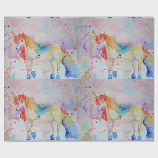 Rainbow Unicorn Cute magical Waterverf Wrapping Cadeaupapier (Vlak)
