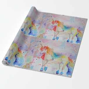Rainbow Unicorn Cute magical Waterverf Wrapping Cadeaupapier