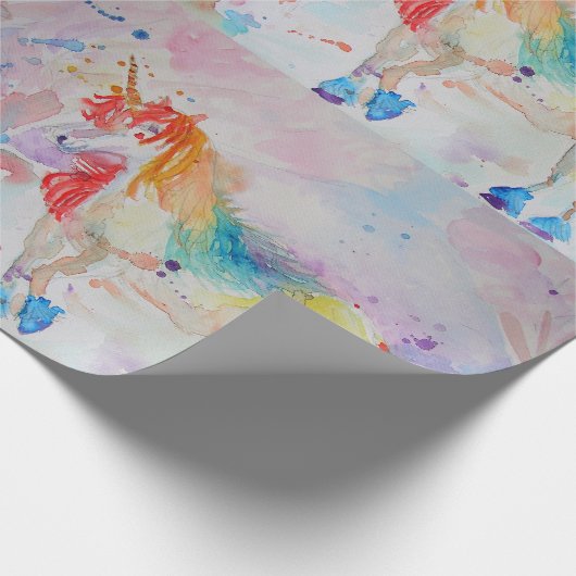 Rainbow Unicorn Cute magical Waterverf Wrapping Cadeaupapier (Hoek)