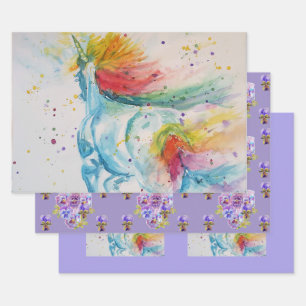 Rainbow Unicorn Cute Magical Waterverf Wrapping Inpakpapier Vel
