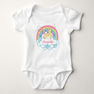 Rainbow Unicorn Cute Personalized Girls Baby Tshir Romper