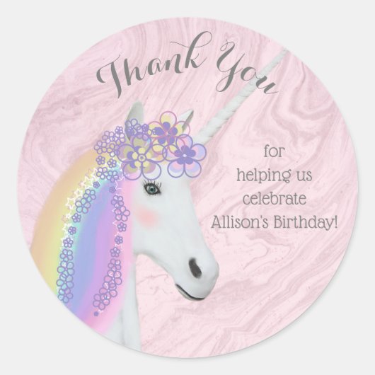 Rainbow Unicorn Dank u Stickers (Voorkant)