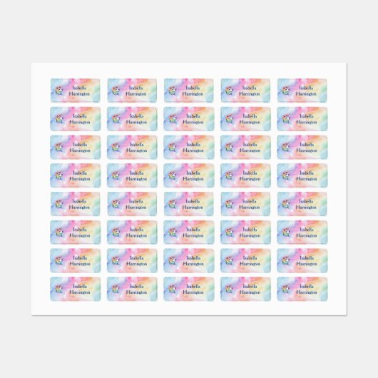 Rainbow Unicorn Design met aangepaste naam Labels (Vel)