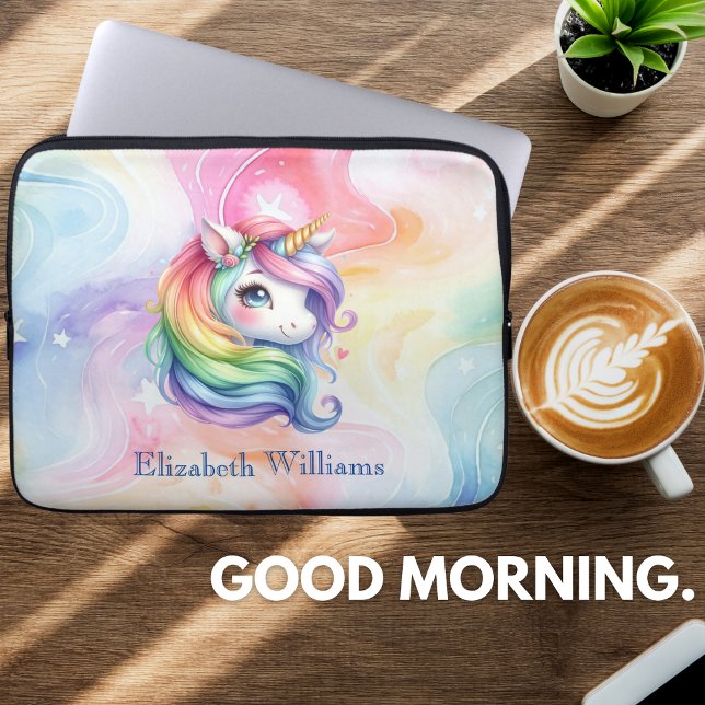 Rainbow Unicorn Design met aangepaste naam Laptop Sleeve (Creator heeft geüpload)