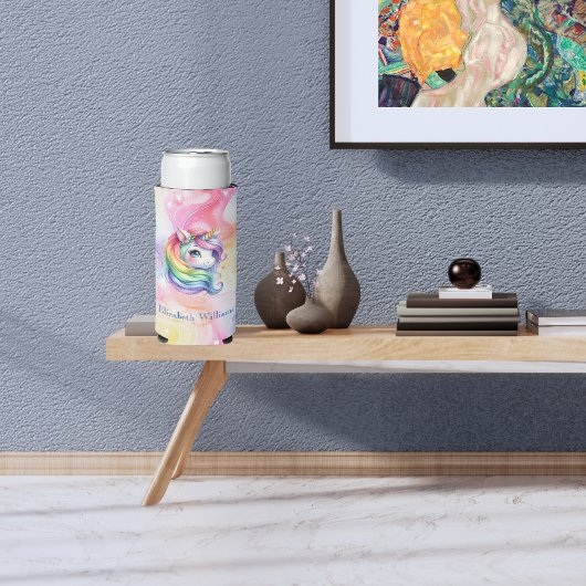 Rainbow Unicorn Design met aangepaste naam Seltzer Blikjeskoeler