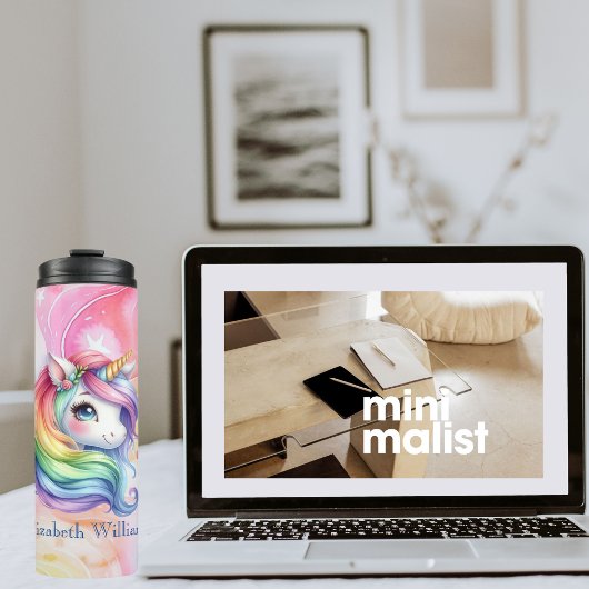 Rainbow Unicorn Design met aangepaste naam Thermosbeker