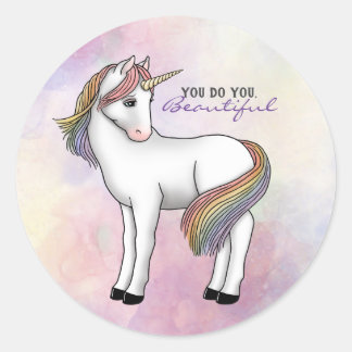 Rainbow Unicorn "Doe je, Mooi!" Ronde Sticker