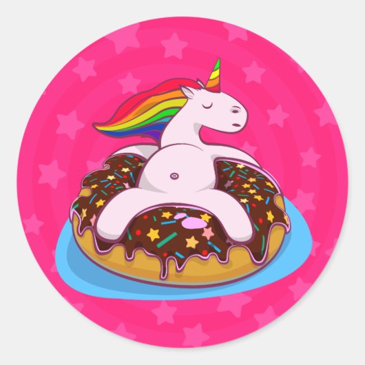 Rainbow Unicorn Donut Ronde Sticker (Voorkant)