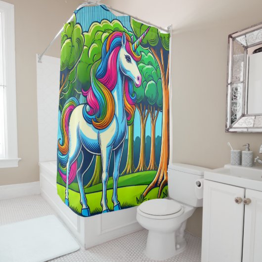 Rainbow Unicorn Douchegordijn (In situ)