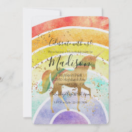 Rainbow Unicorn Dream Gold Confetti Birthday Kaart