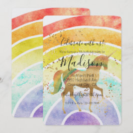 Rainbow Unicorn Dream Gold Confetti Birthday Kaart