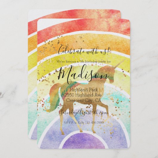 Rainbow Unicorn Dream Gold Confetti Birthday Kaart (Voorkant / Achterkant)