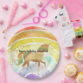 Rainbow Unicorn droomt altijd met gouden confetti Papieren Bordje (Feest)