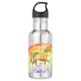 Rainbow Unicorn droomt altijd met gouden confetti Waterfles