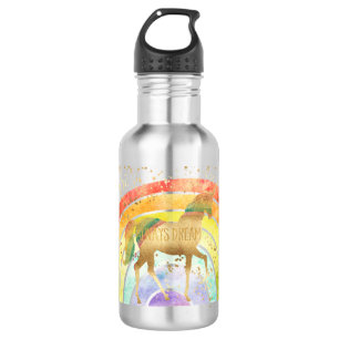 Rainbow Unicorn droomt altijd met gouden confetti Waterfles