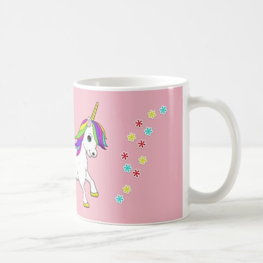 Rainbow Unicorn en bloemen Roze Mok (Rechts)