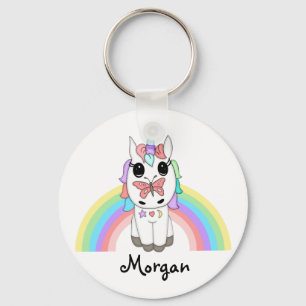 Rainbow Unicorn en Butterfly, gepersonaliseerd Sleutelhanger