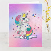 Rainbow Unicorn en Stars Birthday Kaart (Gele Bloem)