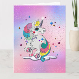Rainbow Unicorn en Stars Birthday Kaart