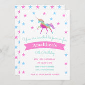 Rainbow Unicorn en sterren verjaardagsuitnodiging Kaart (Voorkant / Achterkant)
