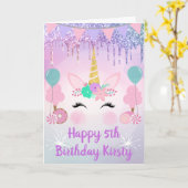 Rainbow Unicorn Face en Sweets Birthday Kaart (Gele Bloem)