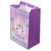 Rainbow Unicorn Face en Sweets Birthday Medium Cadeauzakje (Voorkant Gekanteld)