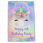 Rainbow Unicorn Face Happy Birthday Medium Cadeauzakje (Voorkant)