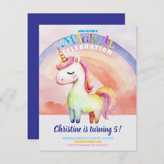 Rainbow Unicorn Flat Kaart (Voorkant / Achterkant)