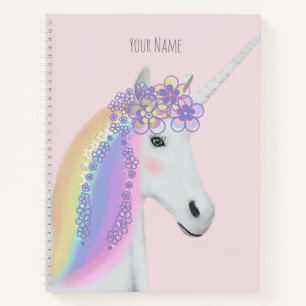 Rainbow Unicorn Floral Personal Name Notebook Notitieboek