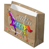 Rainbow Unicorn Flower Old Paper Girl Groot Cadeauzakje (Voorkant Gekanteld)