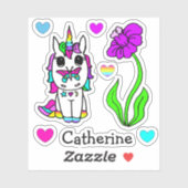 Rainbow Unicorn, Flowers en Name Sticker (Vel)