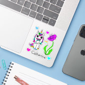 Rainbow Unicorn, Flowers en Name Sticker (Laptop met iPhone)