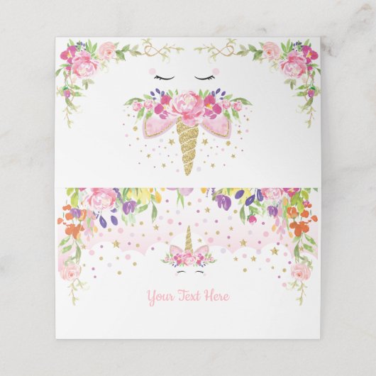 Rainbow Unicorn Food Tent Label Verjaardagsfeest Plaatskaartje (Buitenkant ongevouwen)