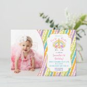 Rainbow Unicorn Foto Birthday Invitations Kaart (Staand voorkant)