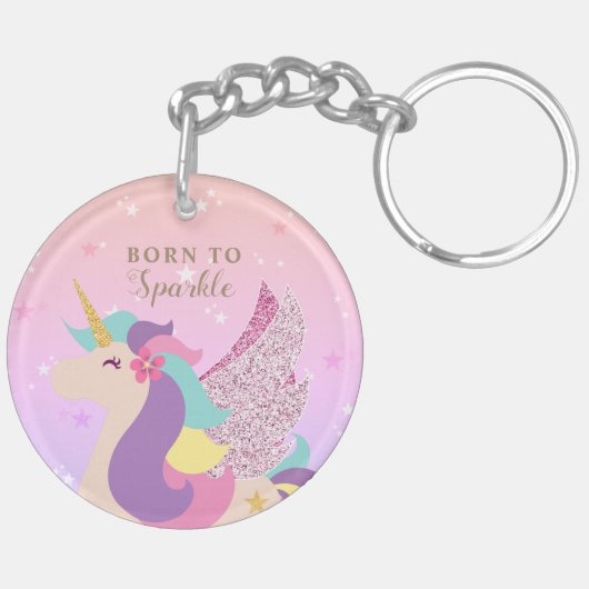 Rainbow Unicorn, geboren op Sparkle Cute Sleutelhanger (Achterkant Links)
