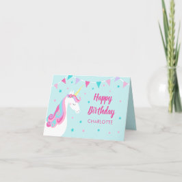 Rainbow Unicorn gepersonaliseerd Aqua Pink Birthda Kaart