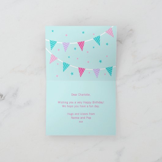 Rainbow Unicorn gepersonaliseerd Aqua Pink Birthda Kaart (Binnen)