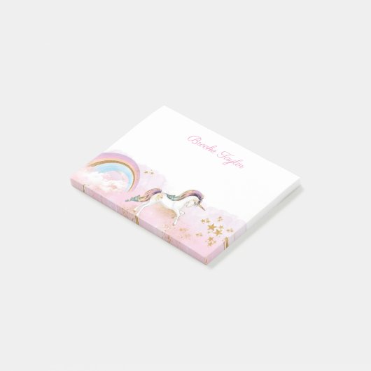 Rainbow Unicorn, gepersonaliseerd Post-it® Notes (Schuin)