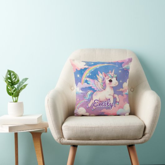 Rainbow Unicorn gepersonaliseerd vierkant kussen (Stoel)