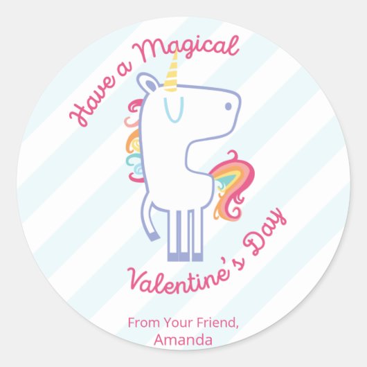 Rainbow Unicorn gepersonaliseerde Valentijn Ronde Sticker (Voorkant)
