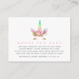 Rainbow Unicorn Girl Baby shower Book Request Informatiekaartje