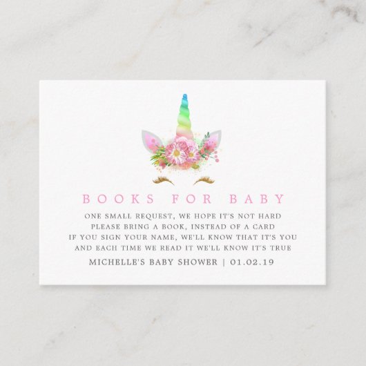 Rainbow Unicorn Girl Baby shower Book Request Informatiekaartje (Voorkant)