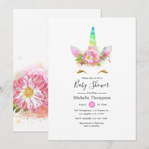 Rainbow Unicorn Girl Baby shower Kaart