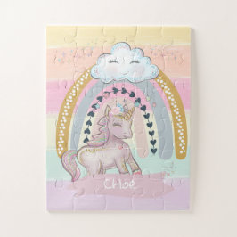 🦄 Rainbow Unicorn Girl Custom Name Heart Legpuzzel