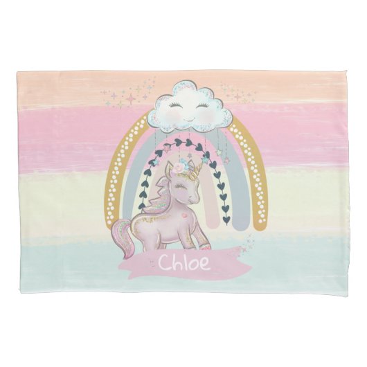 🦄 Rainbow Unicorn Girl Kussensloop (Voorkant)