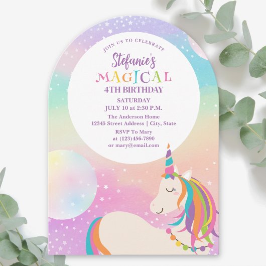 Rainbow Unicorn Girl Magical Birthday Party Kaart