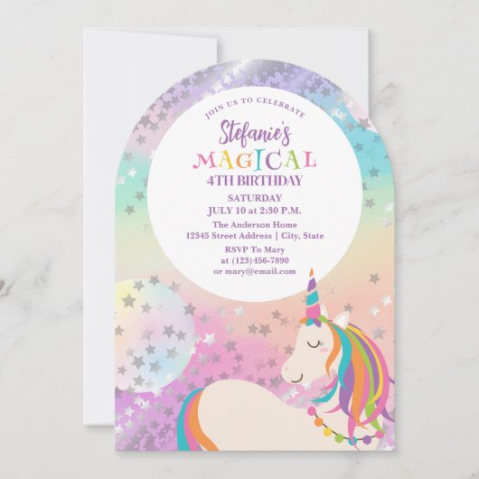 Rainbow Unicorn Girl Magical Birthday Party Kaart (Voorkant)