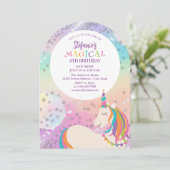 Rainbow Unicorn Girl Magical Birthday Party Kaart (Staand voorkant)
