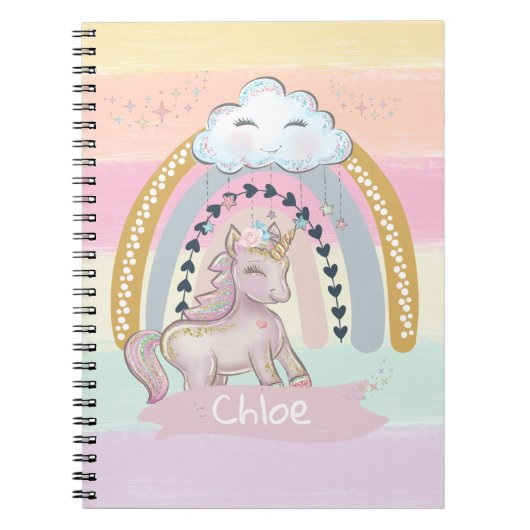 🦄 Rainbow Unicorn Girl Notitieboek (Voorkant)